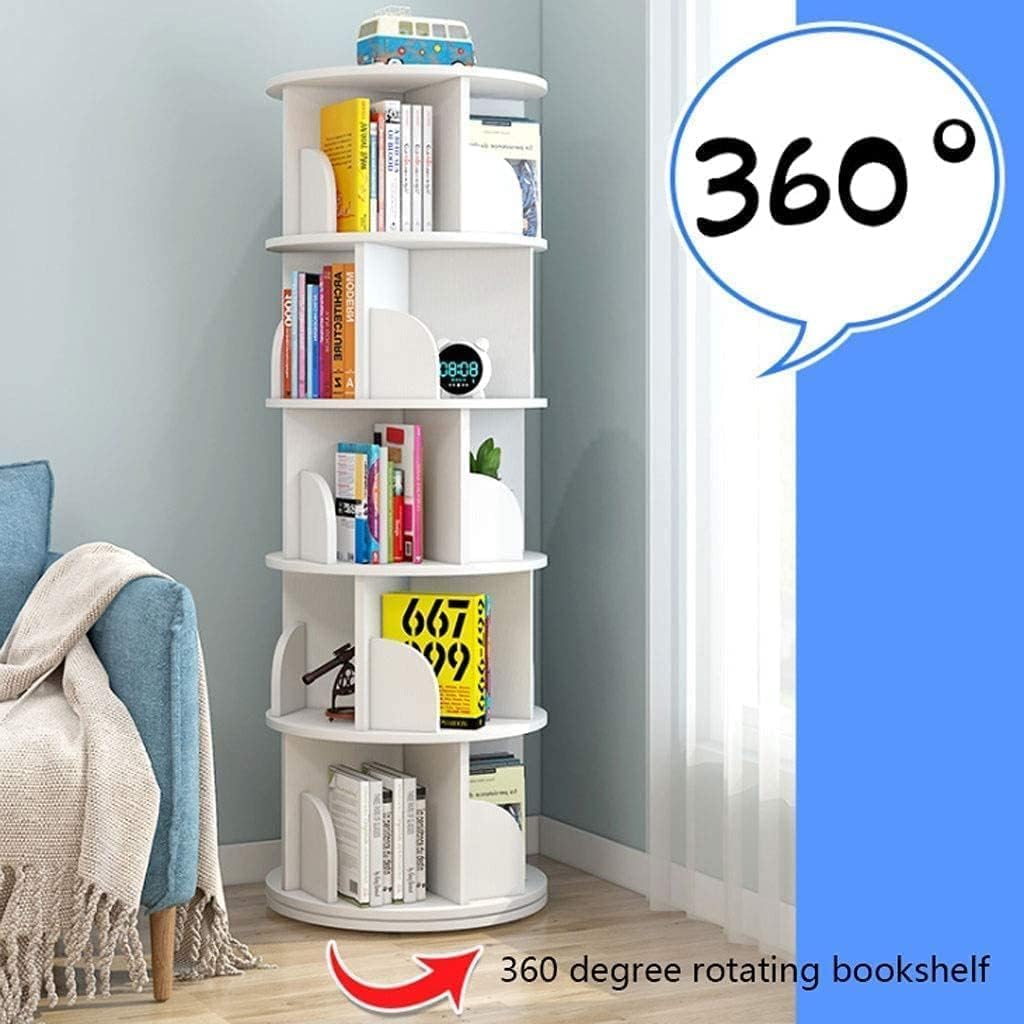 Bookcases 360° Rotating Bookshelf Round Standing Bookcase 5 Tiers Book Rack for