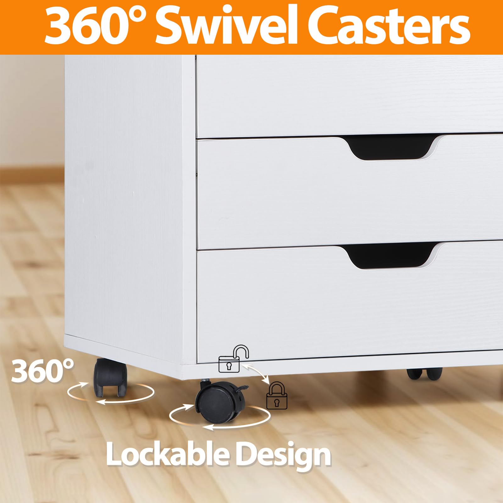 5 Drawer Chest Storage Cabinet Dresser, Wood Nightstand, Mobile Organizer
