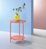 OSP Home Furnishings Elgin 2-Shelf Round Metal Accent Table, Coral