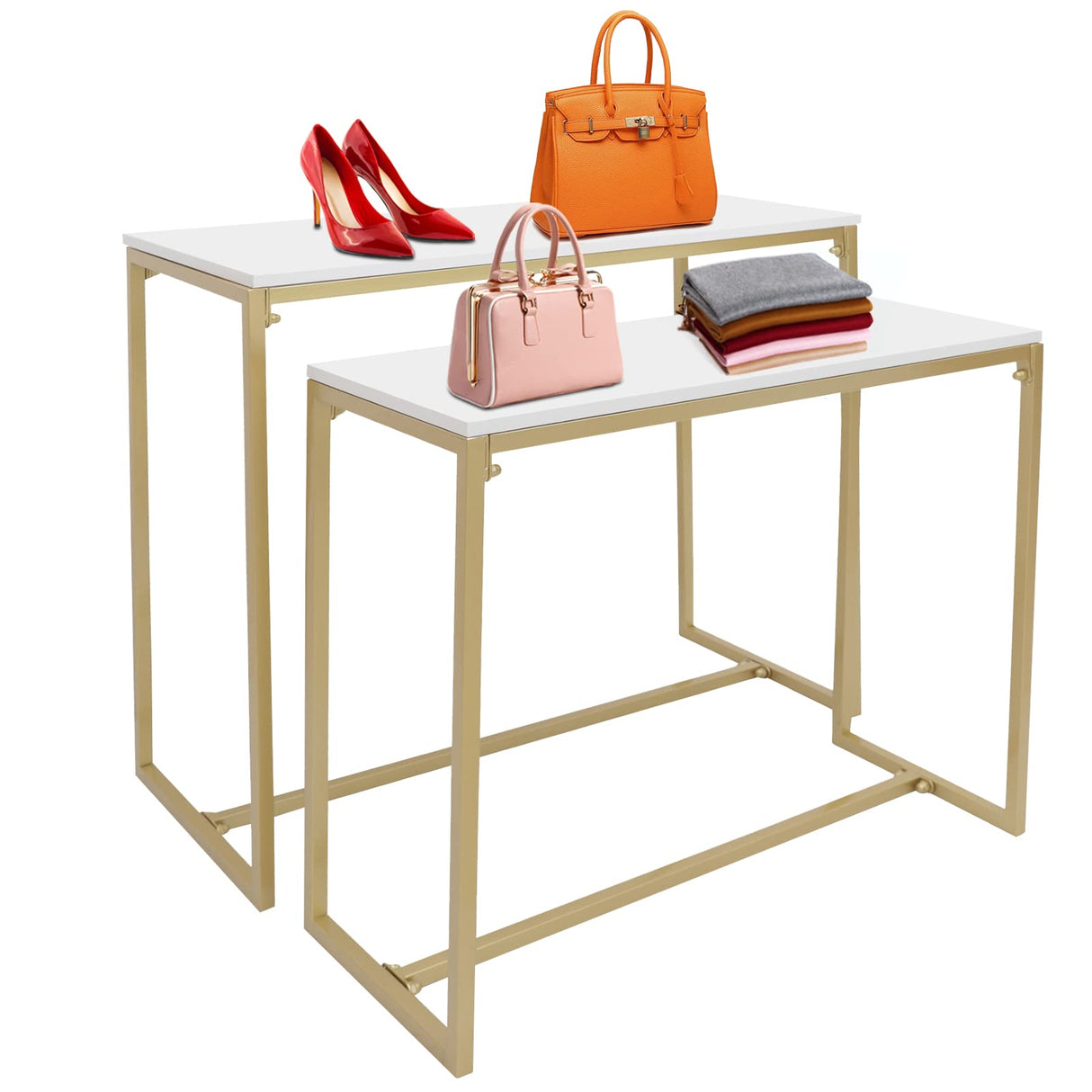 Modern Nesting Tables Retail Display Tables Set of 2 Shoes and Handbags