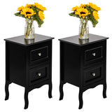 2Pcs Wooden Nightstand with Drawers, Drawers Nightstand Tall End Table Storage Two-Tier Black Night Tables Bedroom Set of Two for Home Living Room Bedroom (Black)