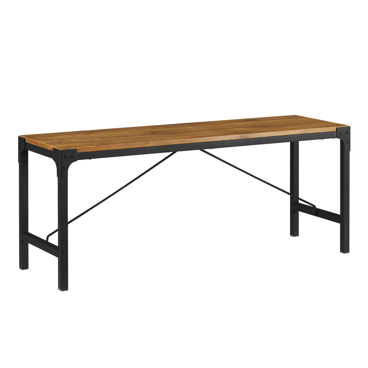 Avenue Metal and Wood Angle Iron Dining Bench, 46 Inch, Barnwood