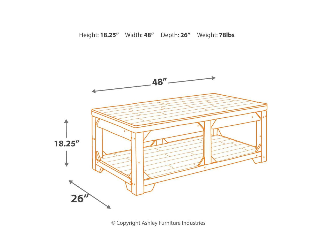 Fregine Farmhouse Rectangular Lift Top Coffee Table with Floor Shelf, Whitewash