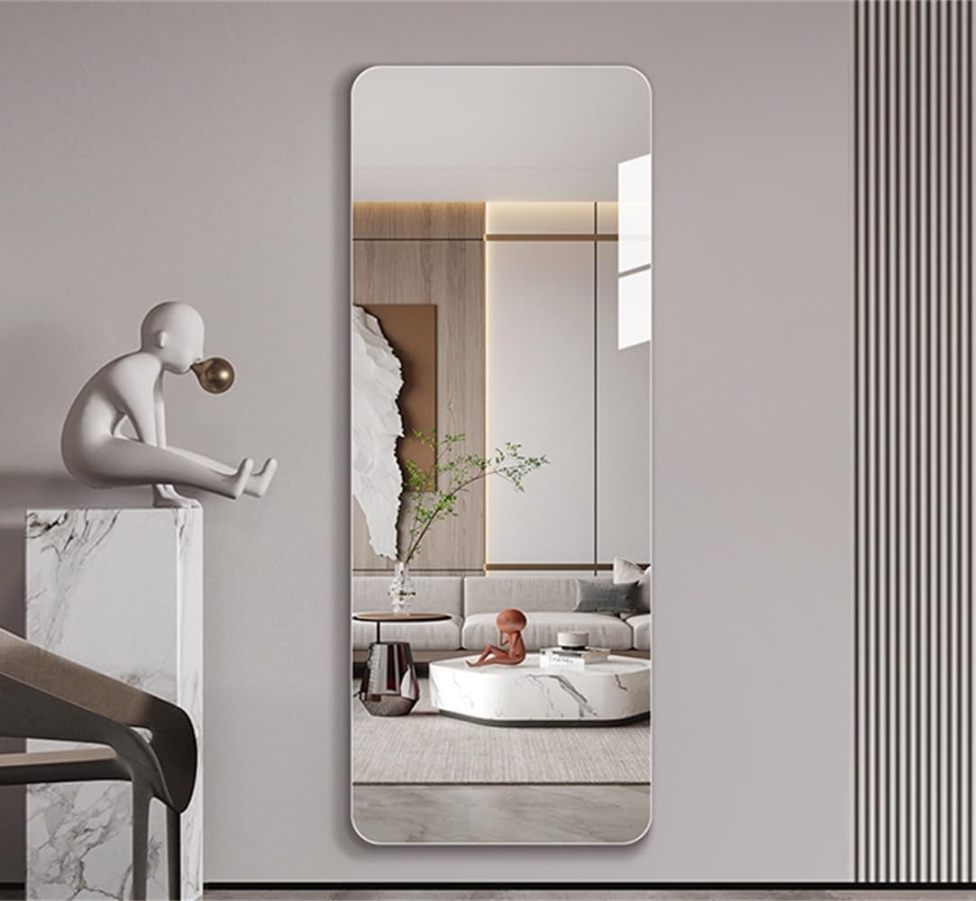 65 x 24 InchPremium Wall-Mounted Frameless Full Length Mirror, 5mm Tempered Glass, Rounded Corner Design, Sleek and Stylish Full Body Mirror for Bedroom/Bathroom