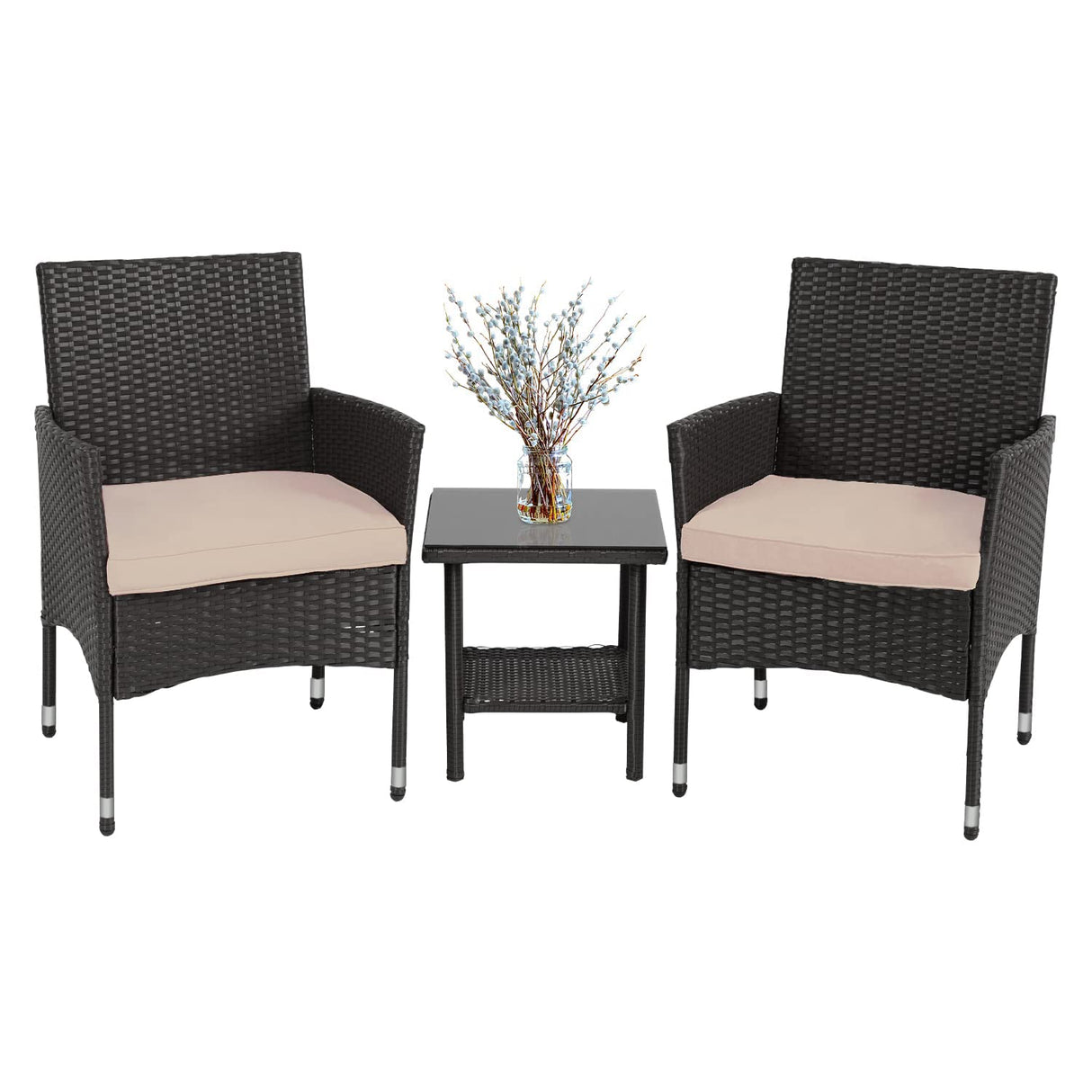 3 Piece Outdoor Furniture Set Patio Gray Wicker Chairs Furniture Bistro Conversation Set 2