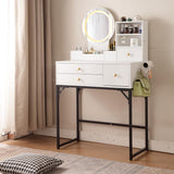 Vanity Desk with Lighted Mirror & Power Outlet, Makeup Vanity Desk with Drawers and Cabinet