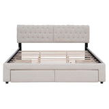 Queen Size Linen Upholstered Platform Bed, Wooden Platform Bed