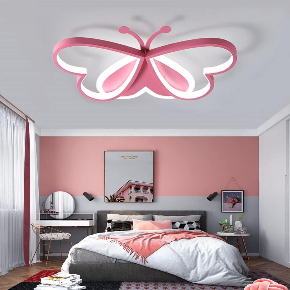 36W LED Ceiling Light - Pink Butterfly Flush Mount with Remote