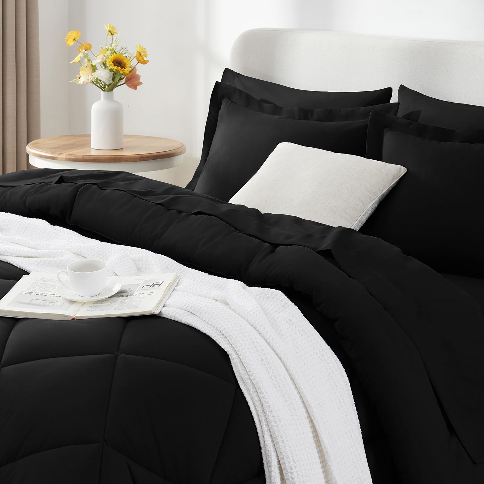Twin XL Size Comforter Set 5 Pieces Black Twin Extra Long Bed in a Bag for College Dorm