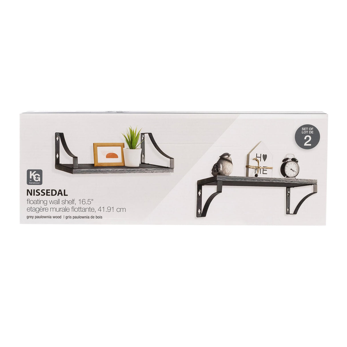 Nissedal 16.5" Paulownia Wood Wall Shelf Set with Metal Bracket