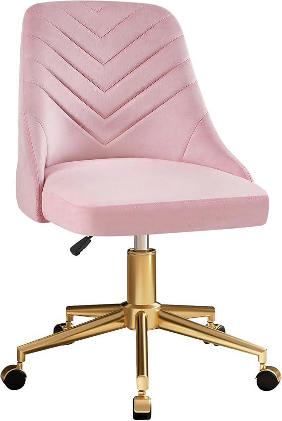 Velvet Vanity Desk Chair - Height Adjustable Swivel Office Chair with Gold Base