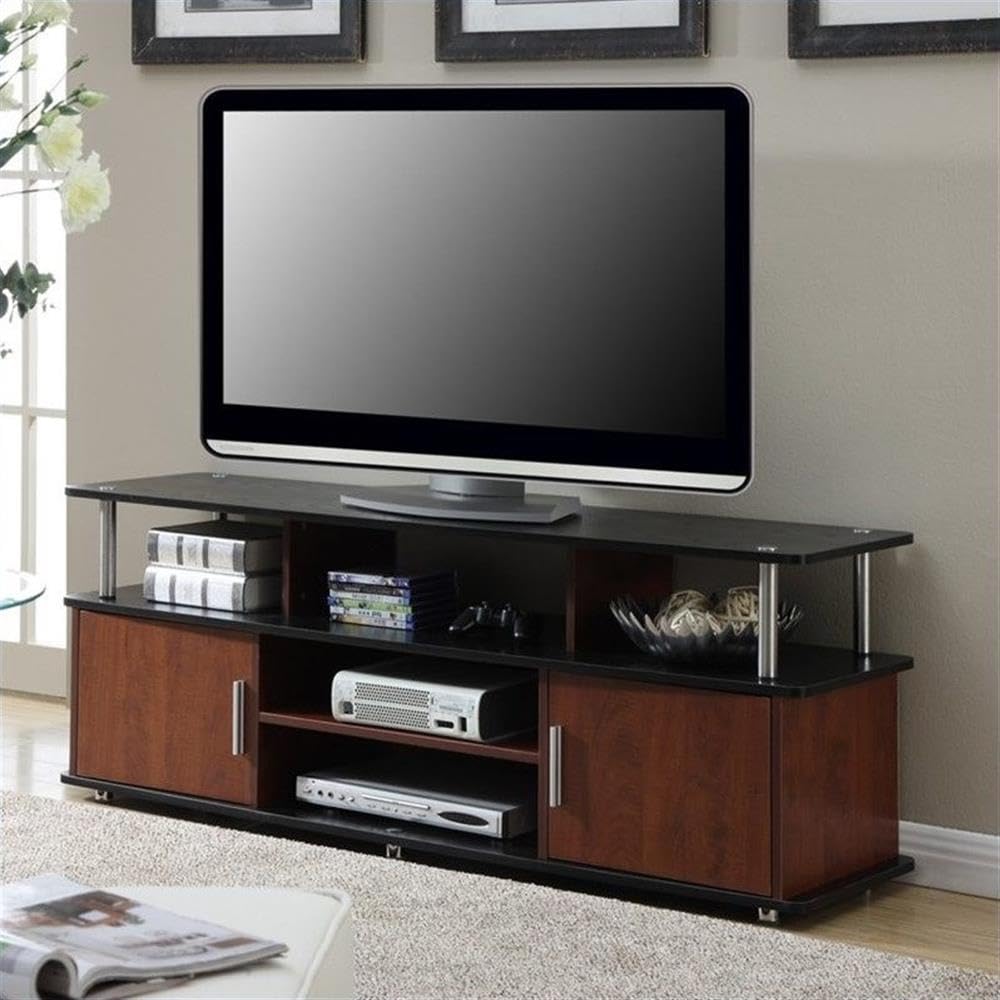 Modern Wood TV Stand for TVs up to 59" in Cherry/Black