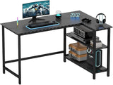 L Shaped Computer Desk - Home Office Desk with Shelf, Gaming Desk Corner Table for Work, Writing and Study, Space-Saving, Black