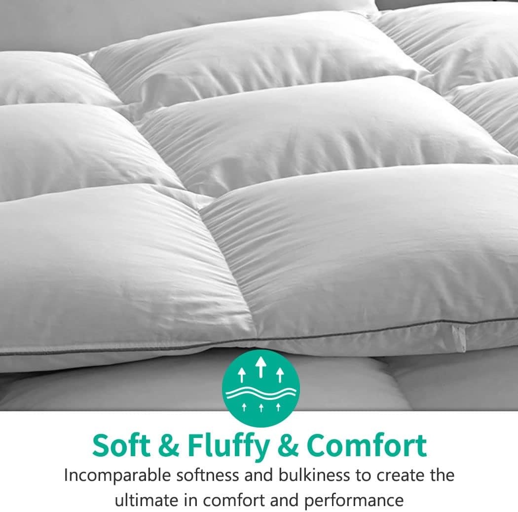 APSMILE Luxury Feathers Down Comforter Oversized Queen Size, Ultra-Soft 750 Fill-Power Duvet Insert for Winter, Heavy Weight Comforter, Fluffy Down Comforter for Bed (98x98, White)