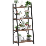 Industrial Ladder Shelf Bookcase, 4 Tier Rustic Ladder Bookshelf, Standing Leaning Book