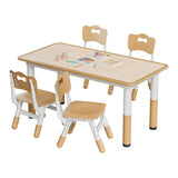 48 Inch Table and 4 Chairs Set, Kid Table and Chairs Set, Toddler Table and Chair Set, Height Adjustable, Multi-Activity Table, Graffiti Desktop, Classroom, Daycare, Home, Beige