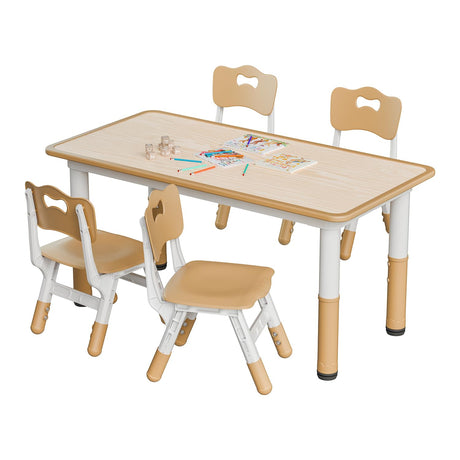 48 Inch Table and 4 Chairs Set, Kid Table and Chairs Set, Toddler Table and Chair Set, Height Adjustable, Multi-Activity Table, Graffiti Desktop, Classroom, Daycare, Home, Beige