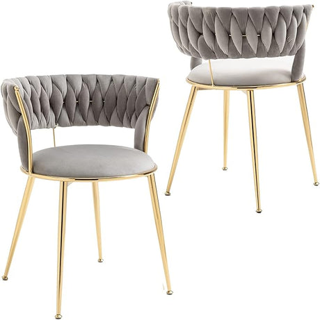 Velvet Dining Chairs Set of 2, Upholstered Dining Room Chairs with Woven Backrest