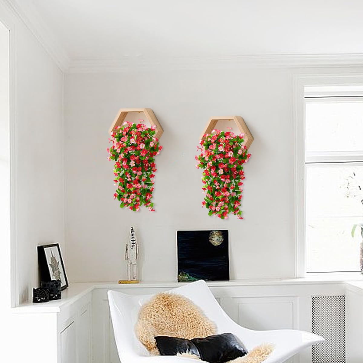 2 Pack Artificial Hanging Flowers, Fake Flowers Hanging Plant Violet Flower