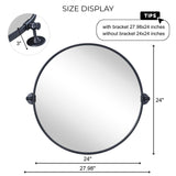 Round Pivot Bathroom Mirror - 24" Black Metal Framed Tilting Wall Mount