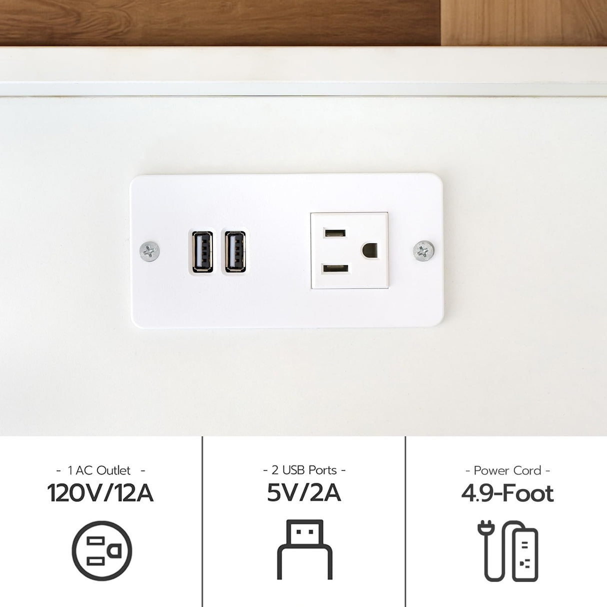 Nightstand with Charging Station, Modern Side Table with 2 Drawers