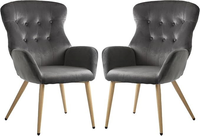 Velvet Accent Chair Set of 2, Button Tufted Reading Chair with Large Tall Wing Back