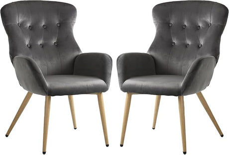 Velvet Accent Chair Set of 2, Button Tufted Reading Chair with Large Tall Wing Back