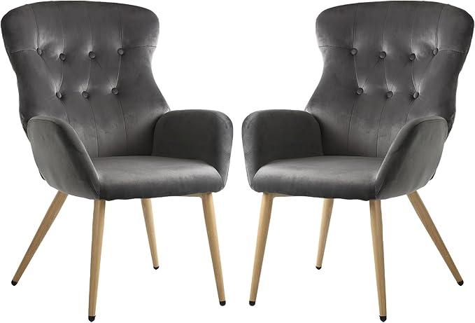 Velvet Accent Chair Set of 2, Button Tufted Reading Chair with Large Tall Wing Back