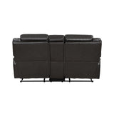 Millie 76 Inch Manual Dual Recliner Loveseat, Cupholders, Faux Leather, Gray and Black