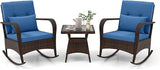 3 Pieces Rocking Bistro Set, Patiojoy Outdoor PE Rattan Rocker Chairs with Removable