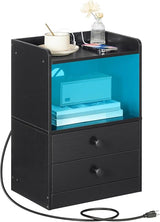 Nightstand with Charging Station, Modern Night Stand with LED Lights