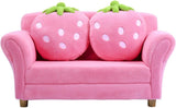 Double Seat Pink Children's Sofa with 2 Strawberry Pillows, Toddler Armrest Chair for Bedroom, Living Room, Large Soft for Kids Loveseat Toy for Baby Girls Preschool Gifts Presents