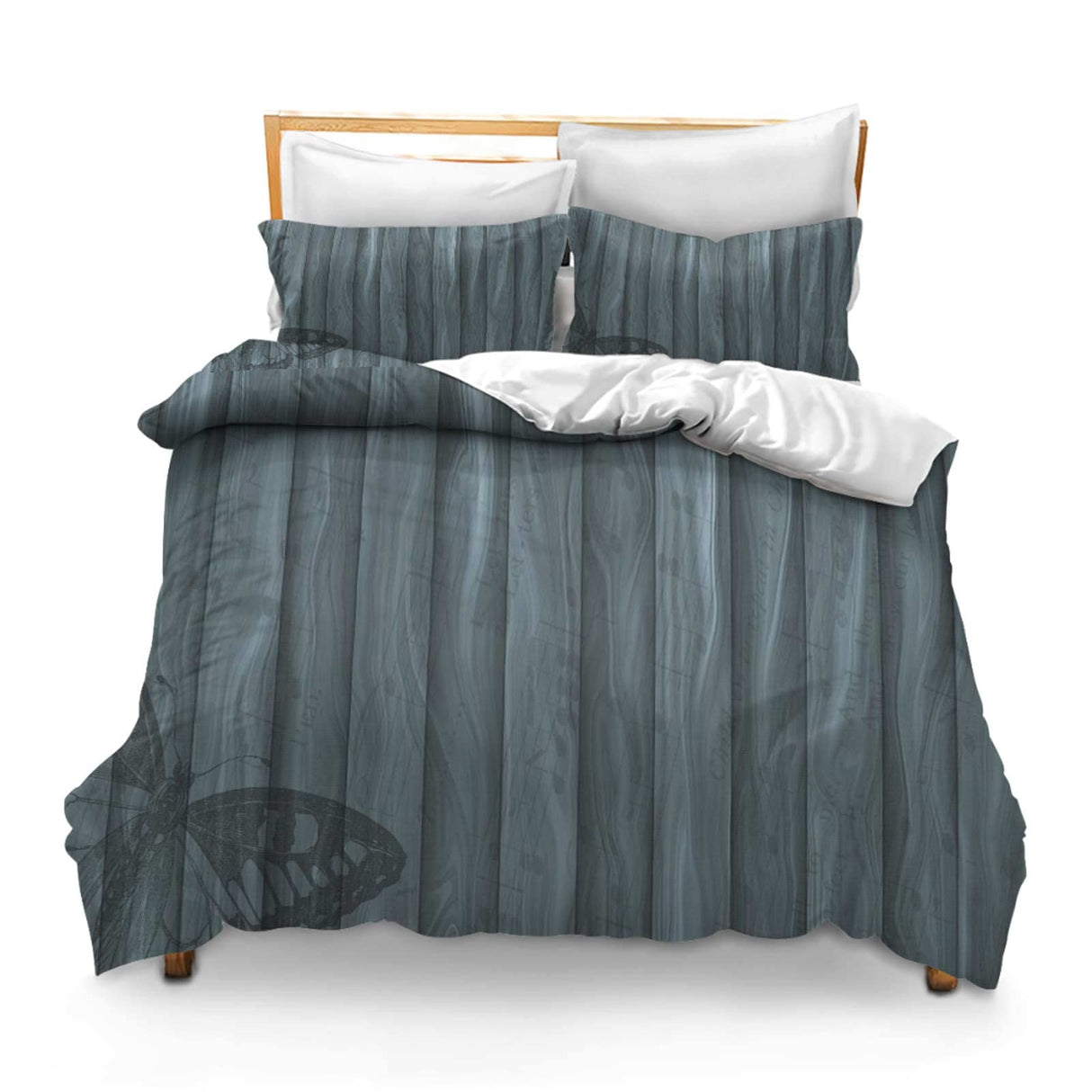 3PCS Comforter Cover Set with 2 Pillow Shams Lightweight Twin Wood Wooden Planks