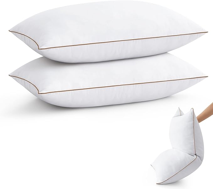 Goose Feather Down Pillows with 100% Cotton Cover, Soft Fluffy Luxury Hotel