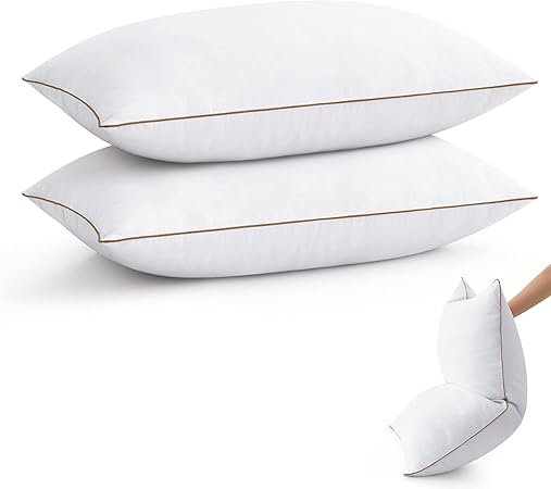 Goose Feather Down Pillow with 2 Pillowcases, Soft Fluffy Medium Firm