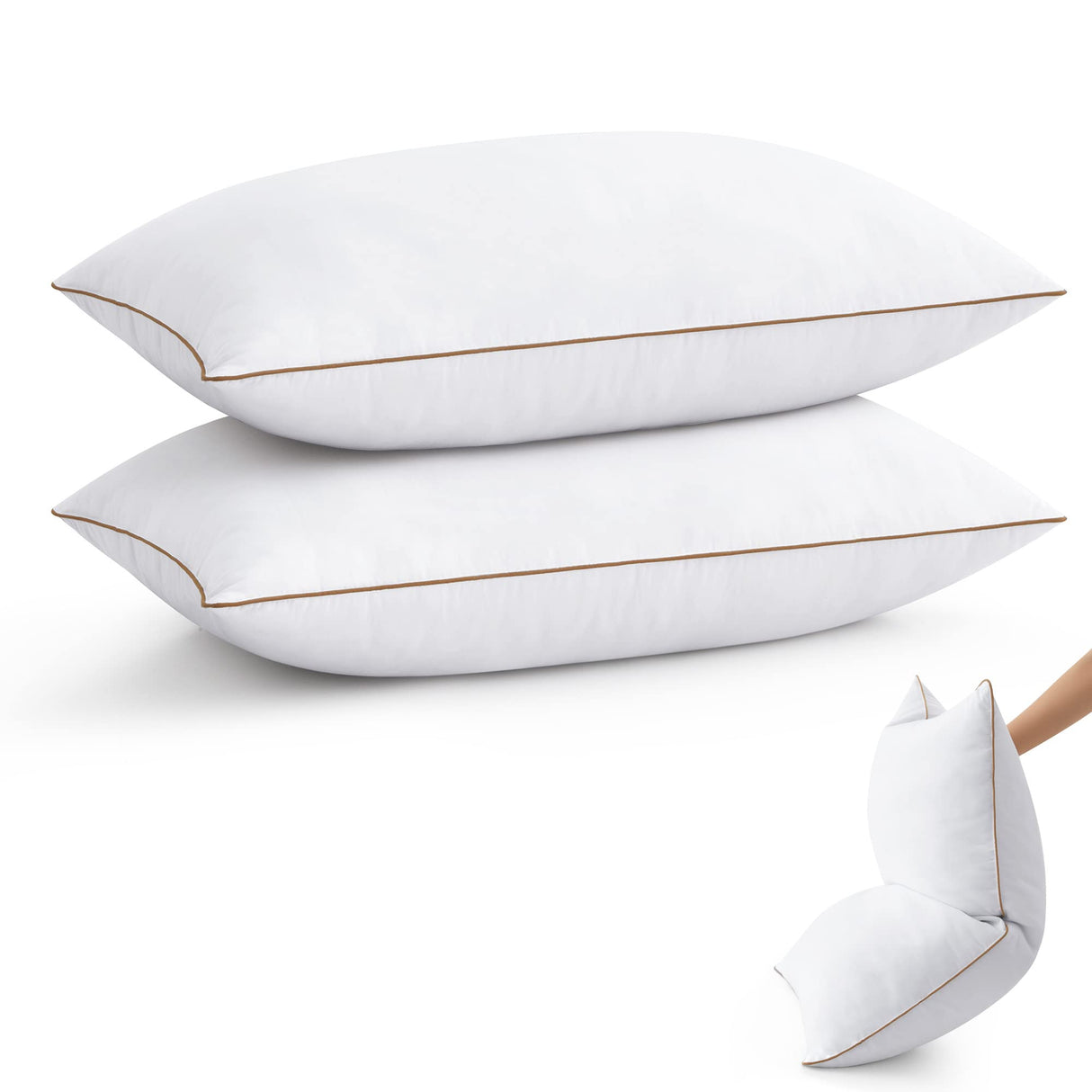 Goose Feather Down Pillows Standard Size Set of 2, Soft Fluffy Luxury Hotel Collection Pillow