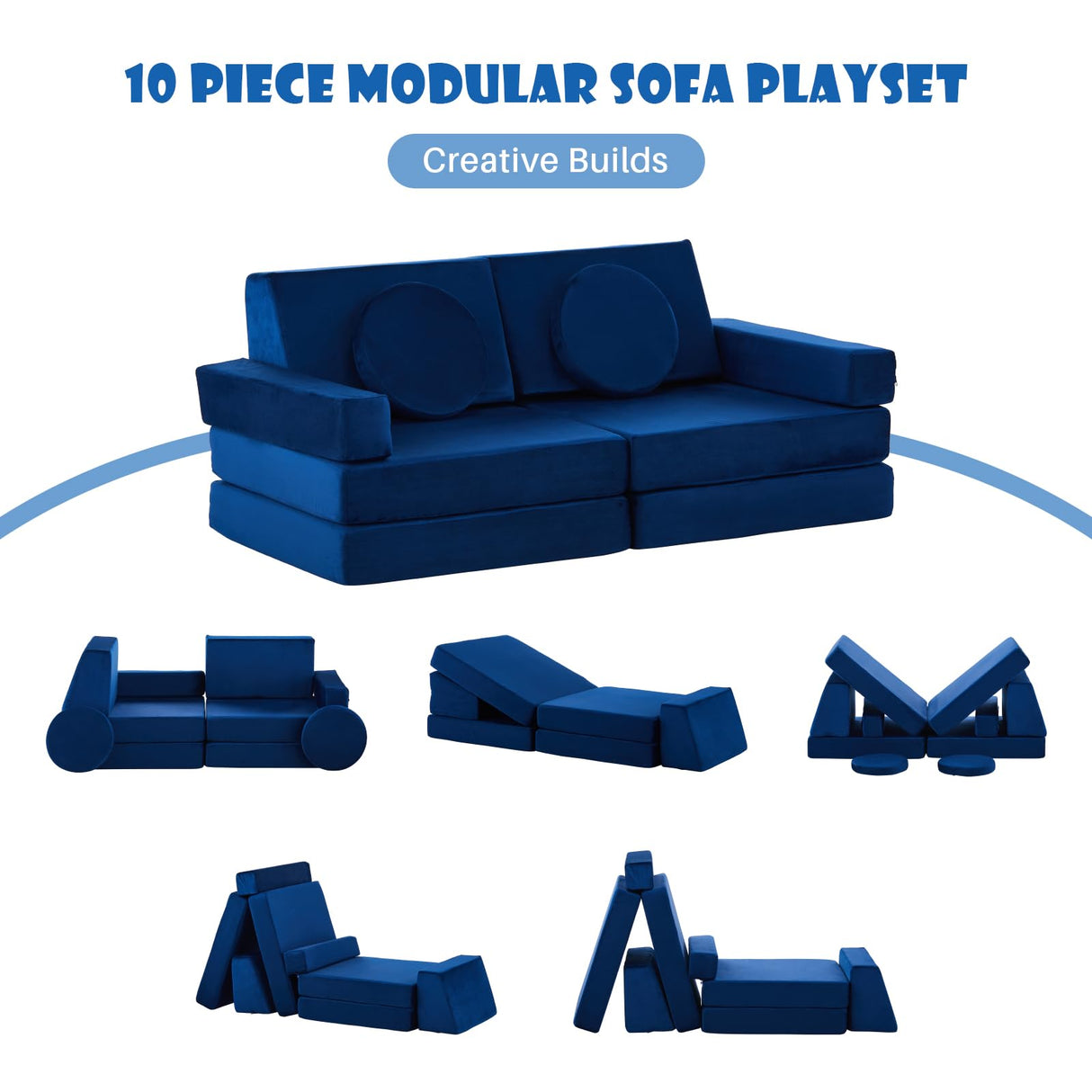 Kids Couch 10pcs Modular Kids Play Couch Set, Kids Couch Building Fort