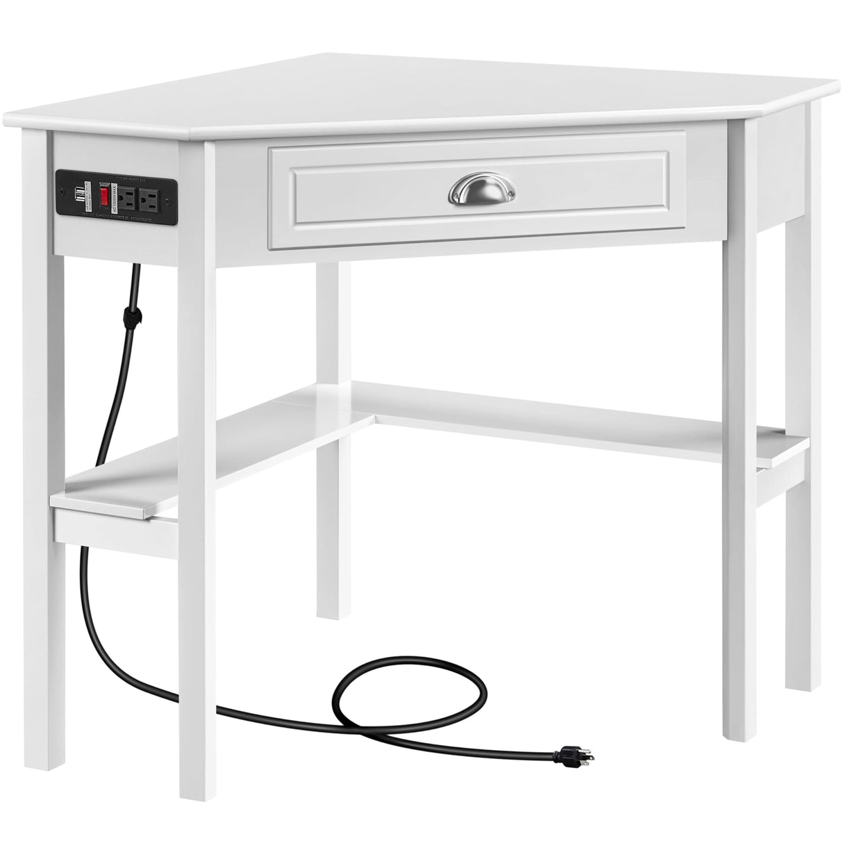 L Shaped Corner Computer Desk with Power Outlets, Reversible Triangle Workstation