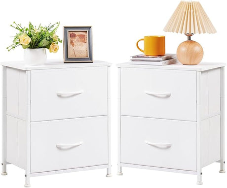 Nightstand with 2 Drawers, Bedside Table Small Dresser with Removable Fabric Bins