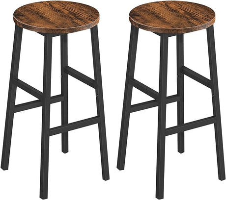 Bar Stools, Set of 2 Round Bar Chairs with Footrest, 24.4 Inch Kitchen Breakfast Bar Stools