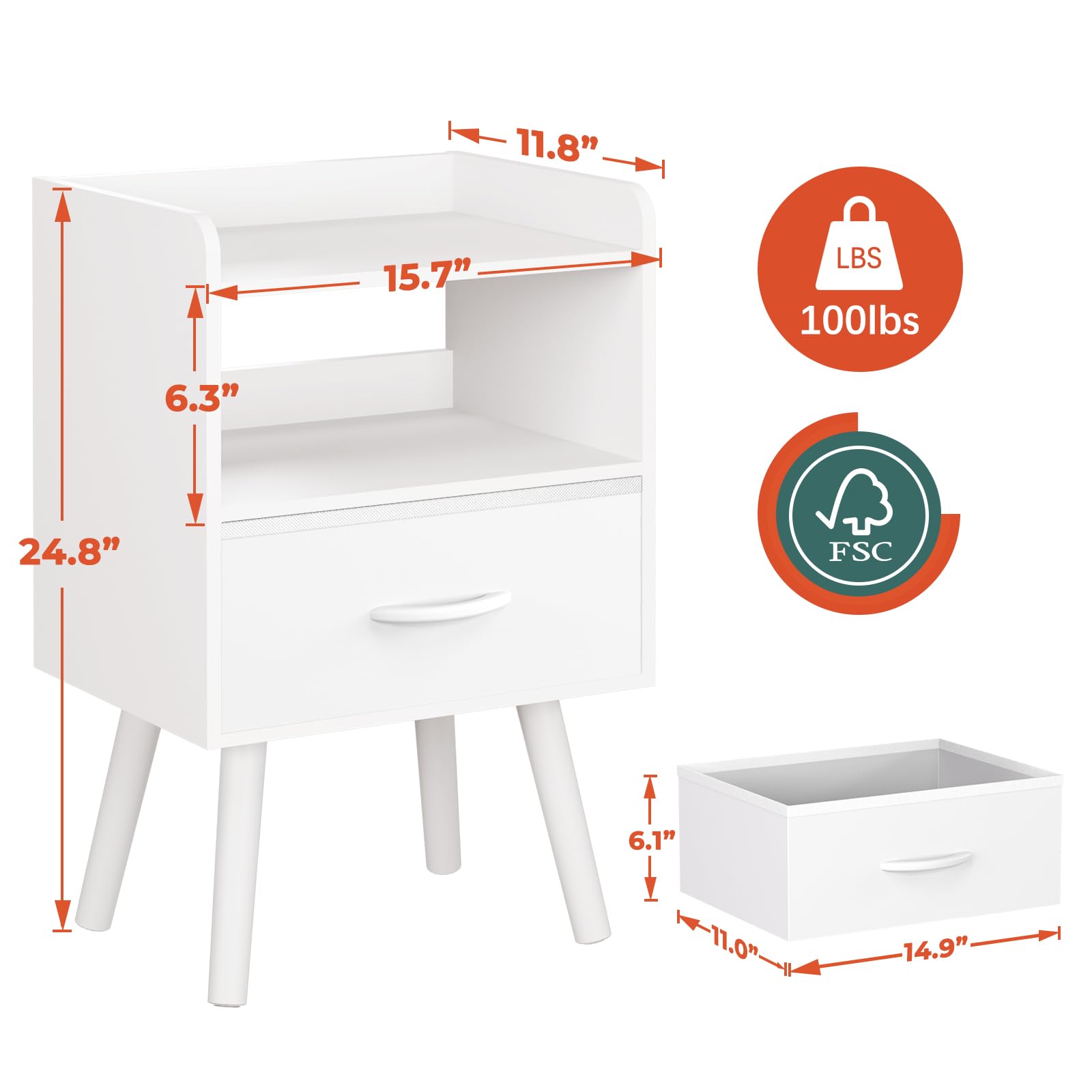 Night Stand with Drawer, Modern Nightstand, Bedside Tables