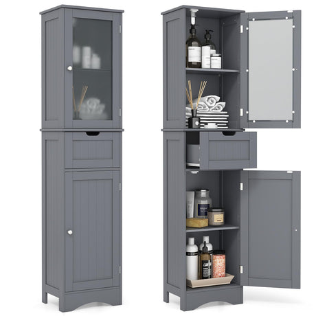 67" Tall Bathroom Storage Cabinet, Slim Freestanding Tower w/ 2 Doors & 1 Drawer