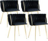 Velvet Dining Chairs Set of 4, Modern Upholstered Dining Chairs with Gold Metal Legs for