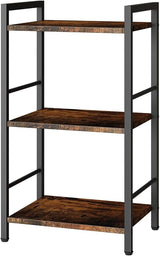 3 Tier Bookshelf, Small Bookcase with 3 Open Shelves, Short Metal and Wood Book Shelf