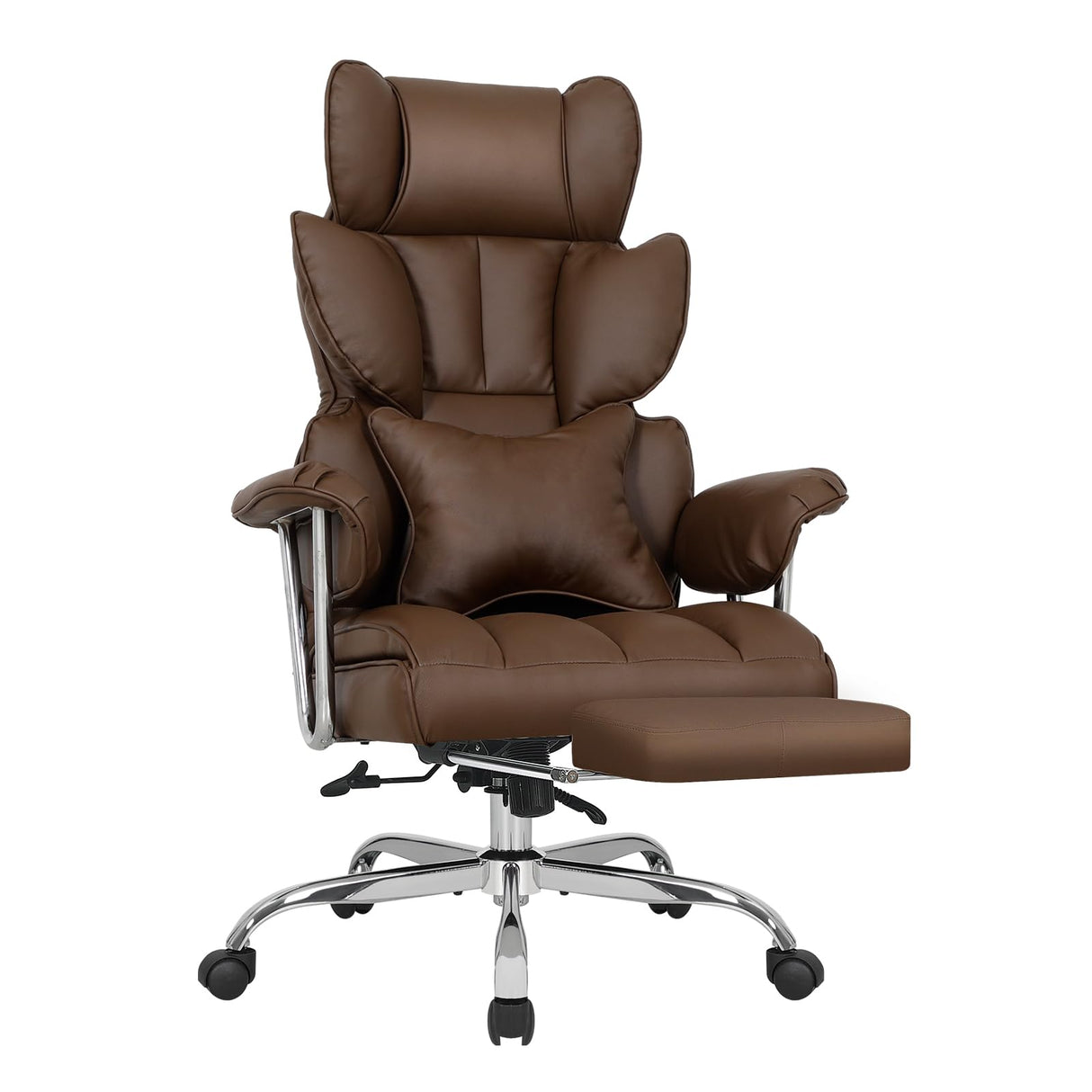 Big and Tall Office Chair 400lbs PU Leather Computer Chair with Footrest and Lumbar Support Executive Chair Swivel Chair Desk Chair Adjustable Height & Reclining Backrest Brown