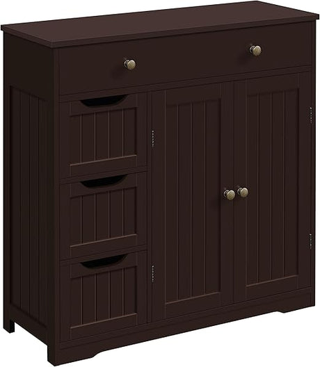 Bathroom Floor Cabinet, Large Storage Space Wooden Organizer with 1 Big Drawer, 3