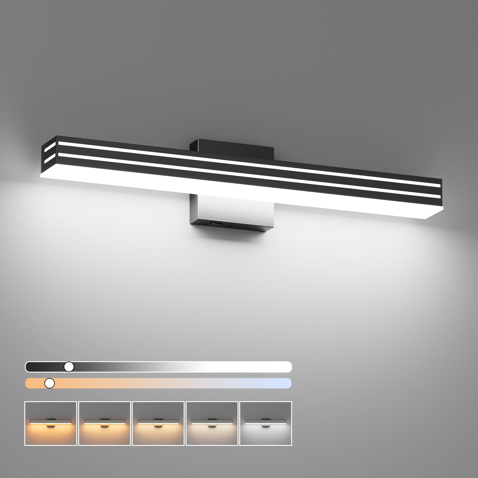 Black Vanity Light 5 Color Temperature Dimmable LED Modern Bathroom Vanity Light
