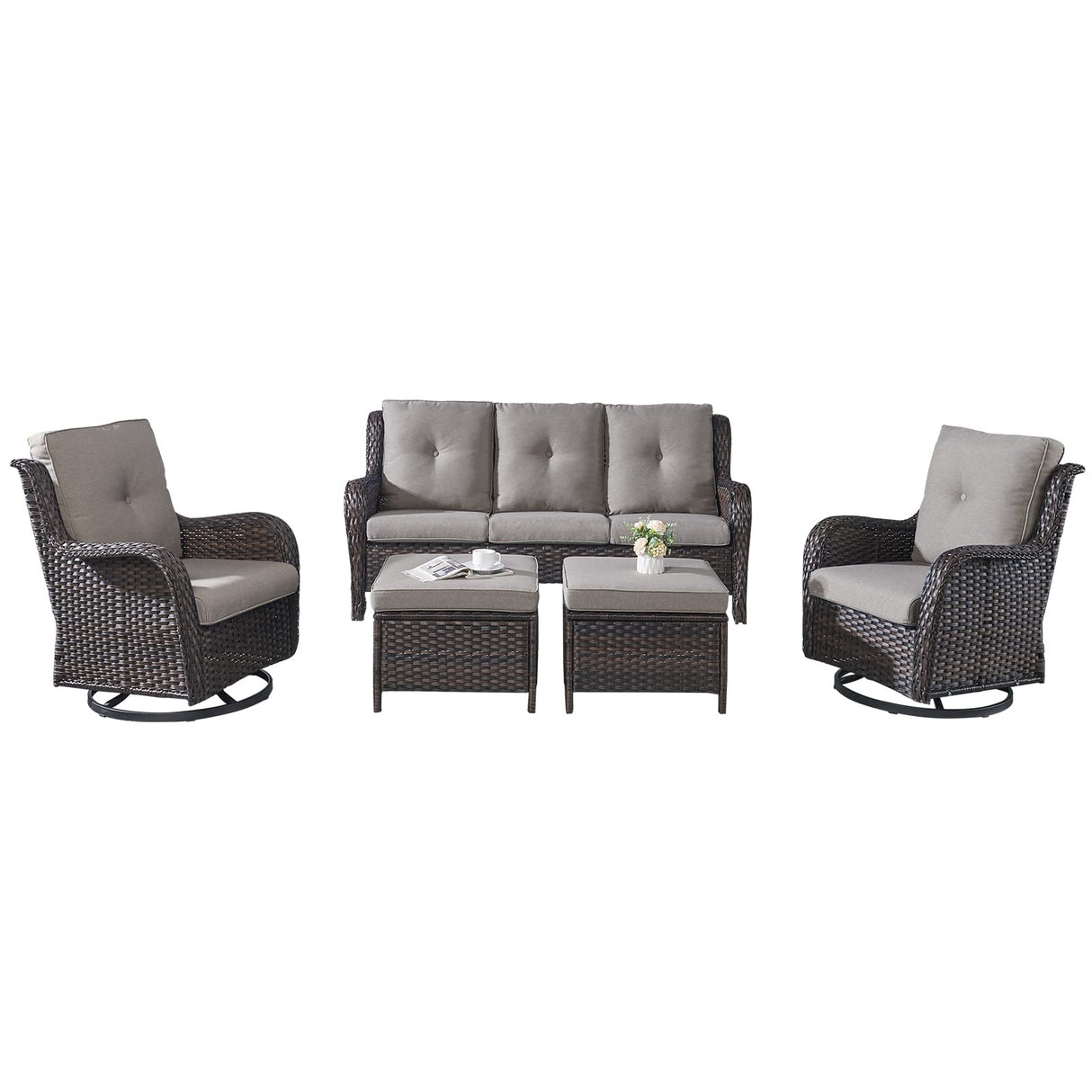 Wicker Patio Furniture Set - 5 Piece Rattan Outdoor Sectional Conversation Sets