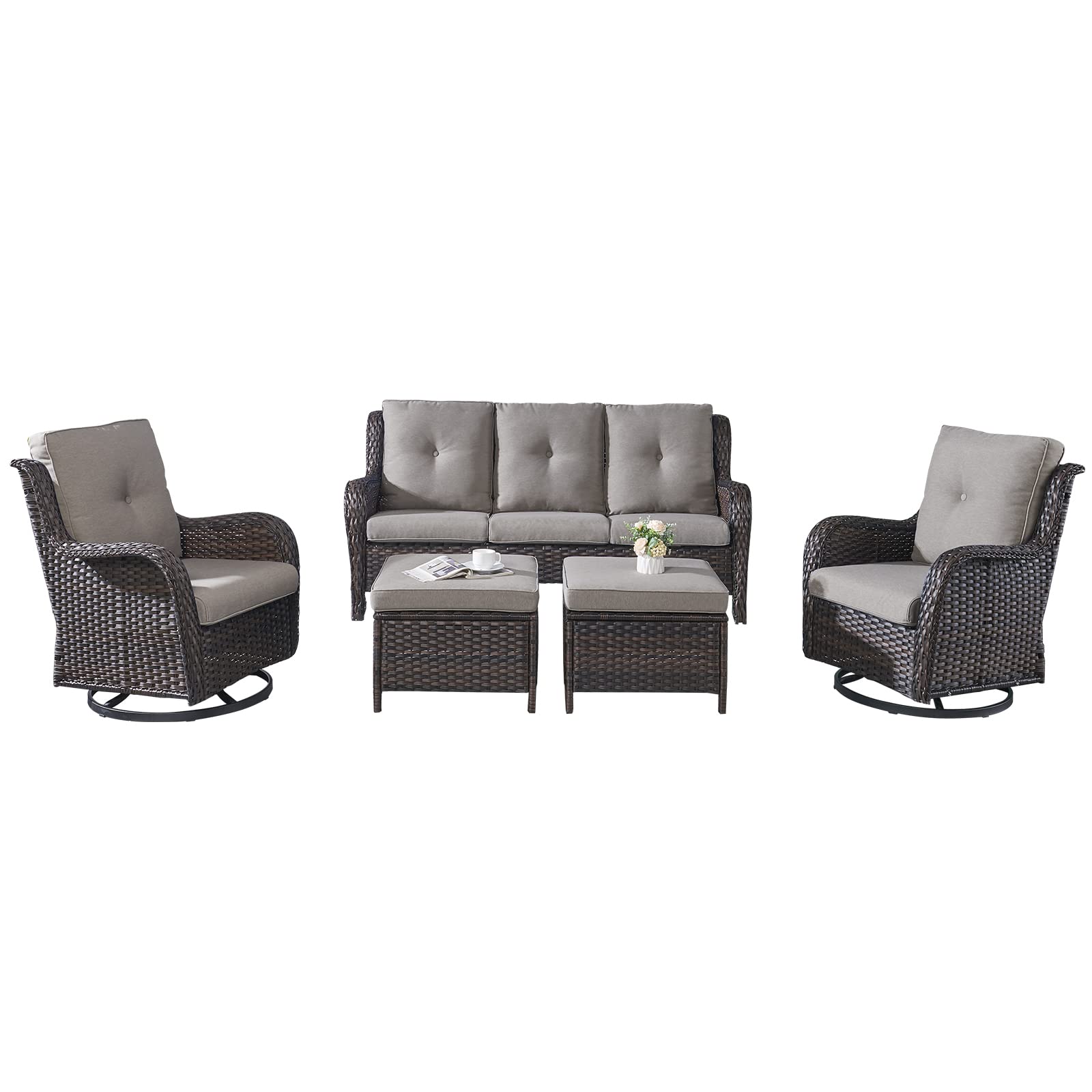 Wicker Patio Furniture Set - 5 Piece Rattan Outdoor Sectional Conversation Sets