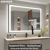 44x 36 Led Bathroom Mirrors with Black Trim, Lighted Vanity Mirrors for Wall, 3 Colors,